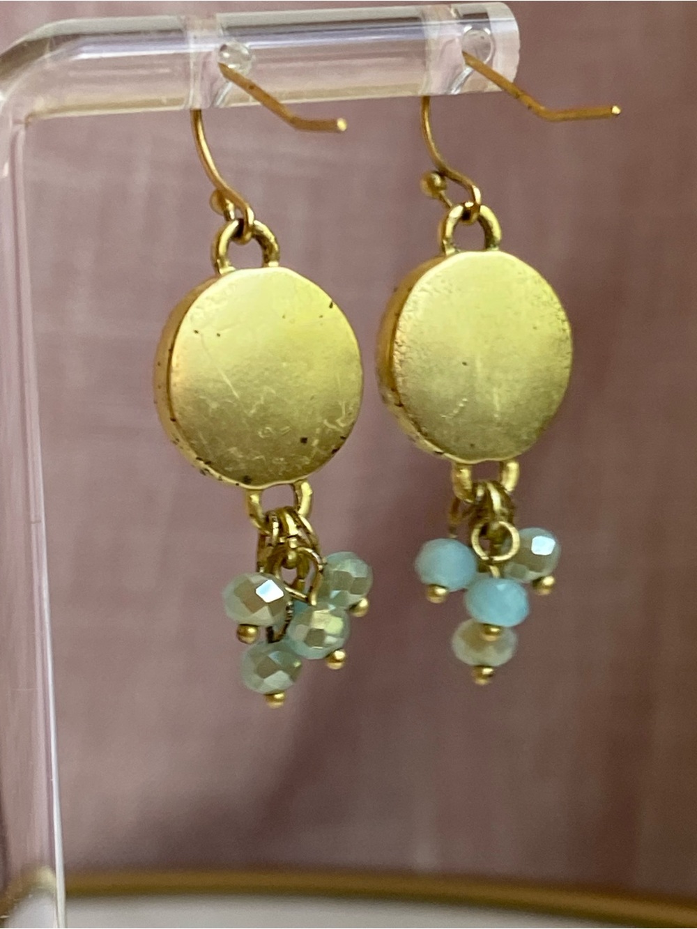 Spartina 449 Gold-Tone Aqua Green Faceted Drop Earrings - Picture 3 of 5